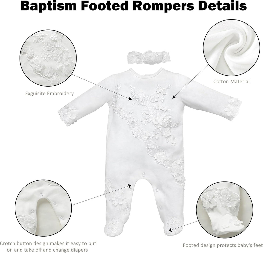Newborn Baby Girls Embroidery Romper Baptism Bodysuit