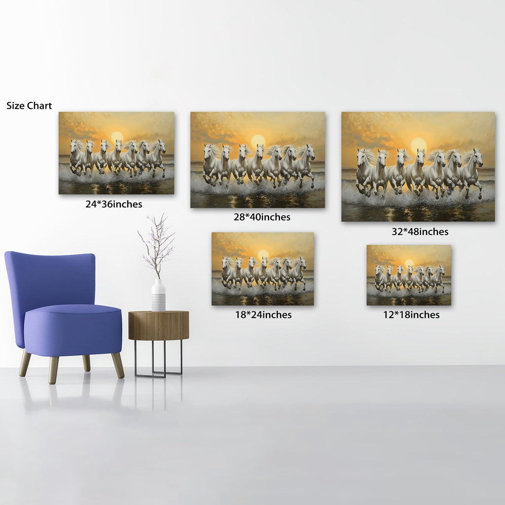 Horse Pictures Wall Decor, 7 Running Horses Wall Art Vastu With Frame, Horse Posters Canvas Wall Art, Seven Horses