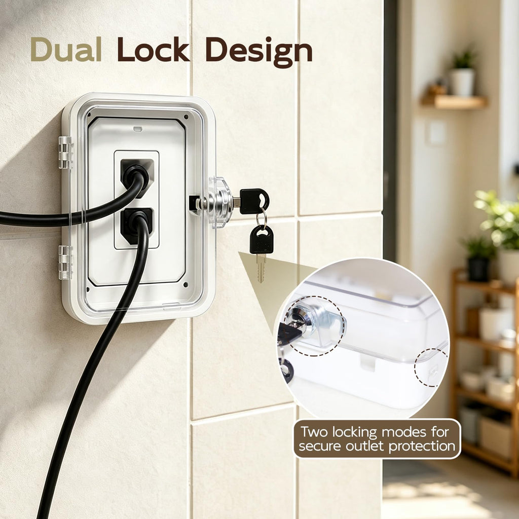 Baby Proof Outlet Cover Box with Key Lock and Keyless Latch,Clear