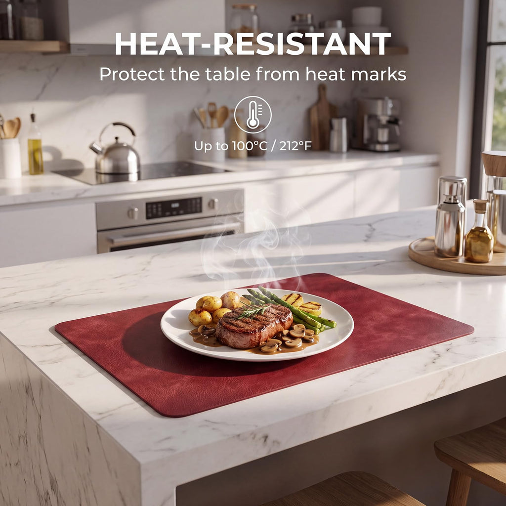 Fall Placemats Set of 6, Heat Resistant Faux Leather, Wine Red