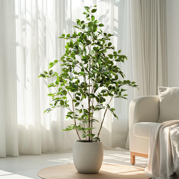 Artificial Ficus Tree Indoor 5ft, Large Potted Faux Tree with Realistic Silk Leaves & Trunk Corner Decor