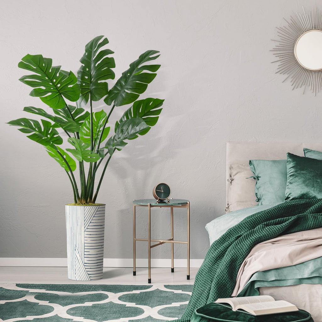 Artificial Tree in Geometric Pattern Planter, Fake Monstera Silk Tree for Indoor and Outdoor Home Decoration - 65"