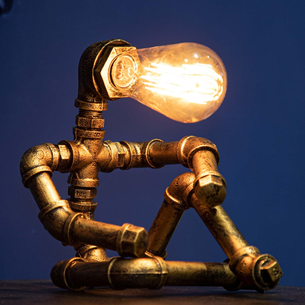 Steampunk Table Lamp, Vintage Industrial Metal Robot Table lamp, Water Pipe Table Lamp, Steam Punk Pipe Lamp Style