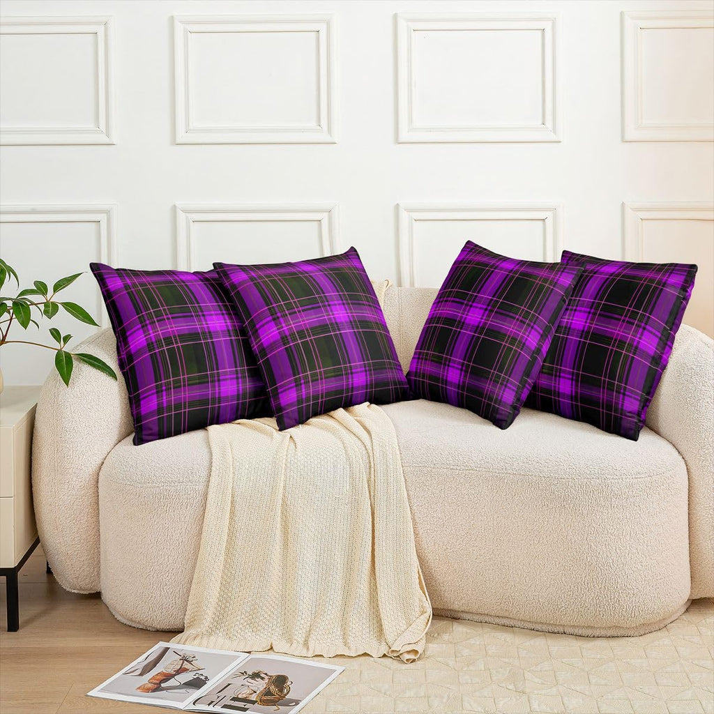 Geometric Plaid Grid Throw Pillow Covers 24x24 Inch Set of 2 Modern Checkered Tartan Pillow Covers Vintage Purple