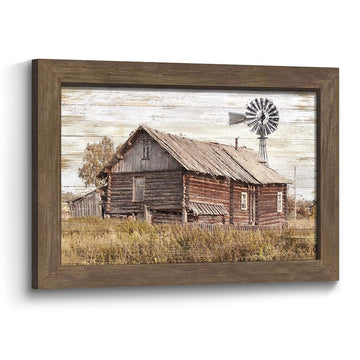 Barn Farmhouse Wall Art Framed: Rustic Country Windmill Wooden Picture Farm Landscape Painting Decor Vintage