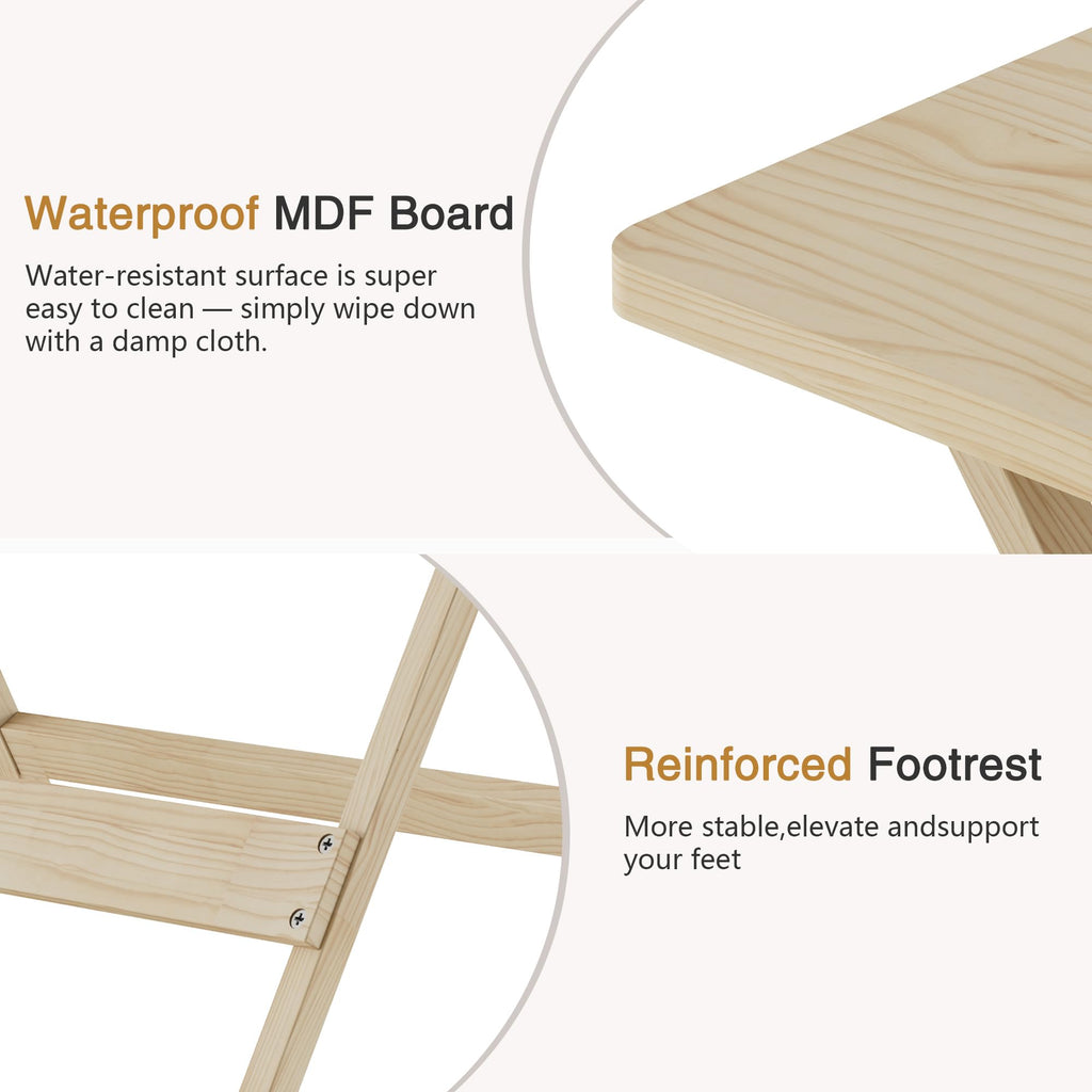 Folding Table Set of 2, Modern Wood Portable Snack TV Trays, Easy to Clean & Assemble, Natural
