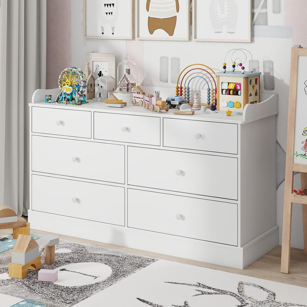 Kids Dresser Cabinet with 7 Drawers, Changing Table , White Chest of Drawers, Baby Dresser, Kids Bedroom Furniture