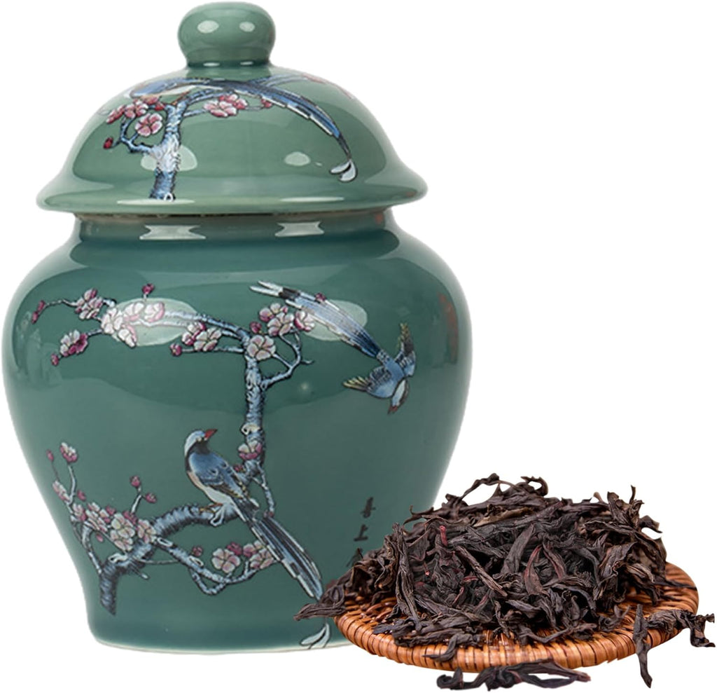 Green Ceramic Chinese Ginger Jar Vase Chinoiserie Decorative Jar with Leakproof Lid