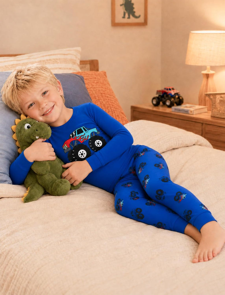 Boys Cotton Pajamas 2 Pcs Snug Fit Long Sleeve Pj Set