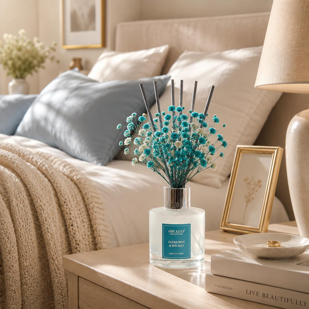 Reed Diffuser Set,3.38 fl oz (100 ml) - Ocean Mist&Sea Salt Oil Diffusers with 8 Reed Sticks,Home Fragrance Reed - Set of 338