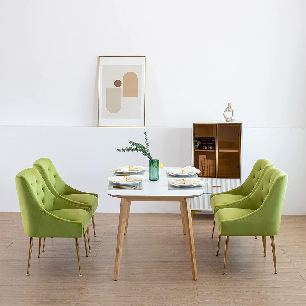 Modern Dining Chairs Set of 4, Mid Century Chairs with 5.12" Cushions and Golden Legs, Velvet Upholstered Dining