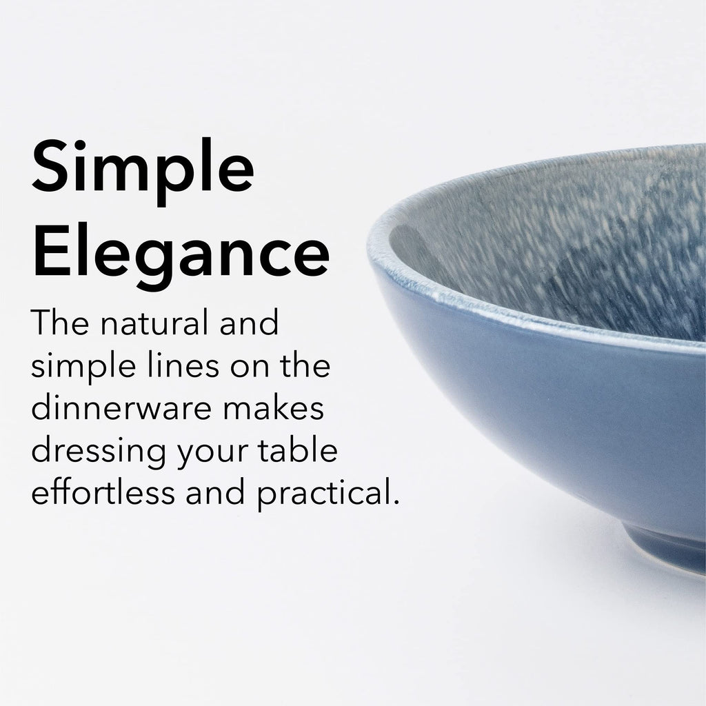 Round Stoneware 16pc Dinnerware Set for 4, Dinner Plates, Side Plates, Cereal Bowls, Mugs - Reactive Glaze Blue
