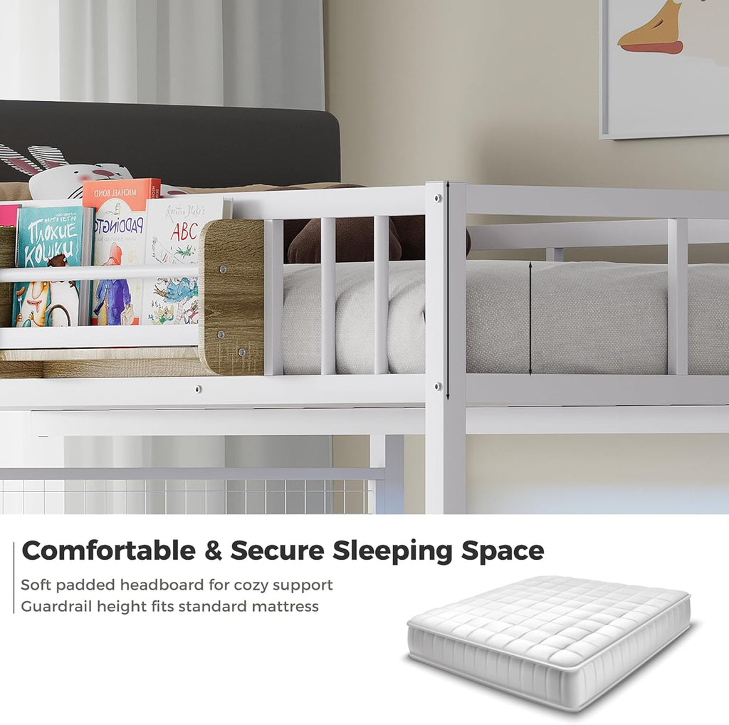 Twin Over Twin Loft Bunk Bed with Desk, Stairs, Drawers & Storage Shelves