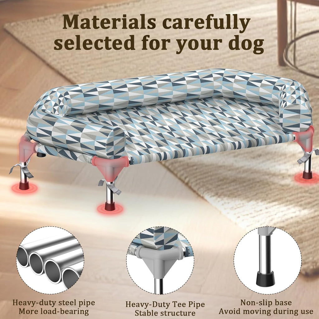Elevated Dog Bed with Bolster, Raised Cooling Orthopedic Dogs Cot Medium