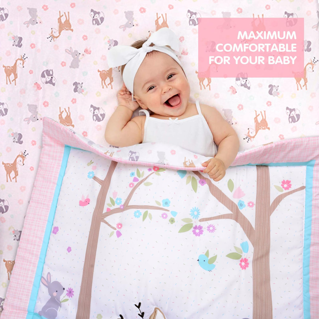 Crib Bedding Set for Girl 3 Piece Woodland Baby Girl Crib Bedding Set