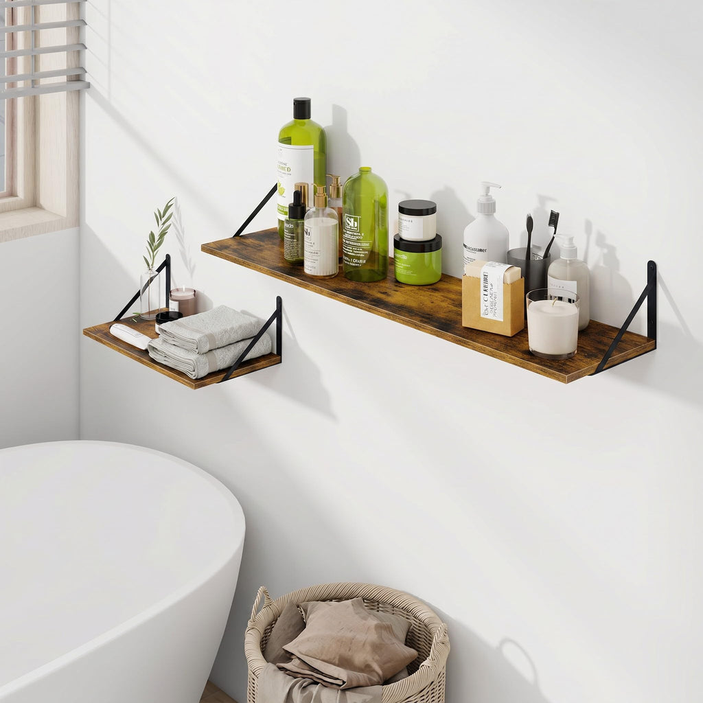 Deep Floating Shelves for Wall, 48W x 8D Wood Wall Shelves Set of 2, Wide Floating Bookshelf and Decor Storage, with
