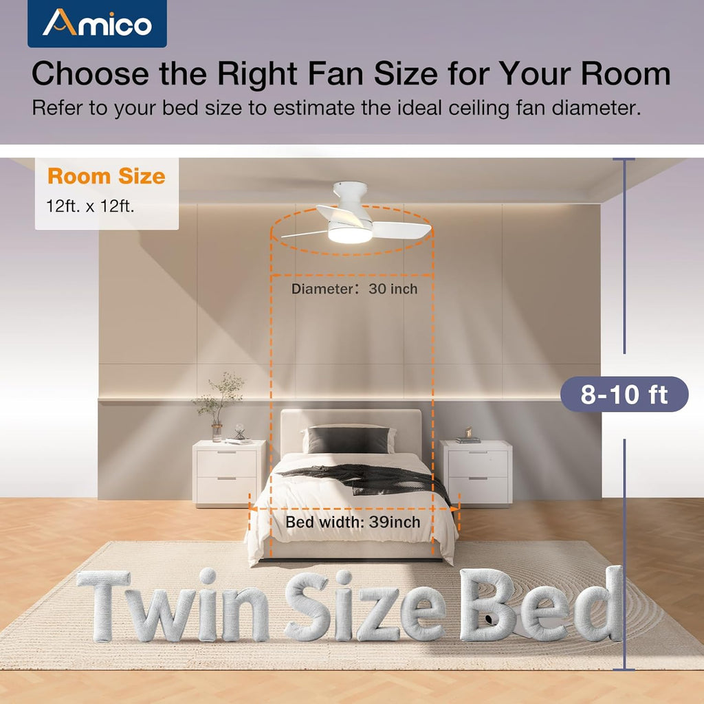 Ceiling Fans with Lights, 30 inch Low Profile Ceiling Fan with Light and Remote Control, Flush Mount, Reversible, 3CCT, Dimmable, Noiseless, White Ceiling Fan for Bedroom, Indoor/Outdoor Use A102-B0C61KD6TL