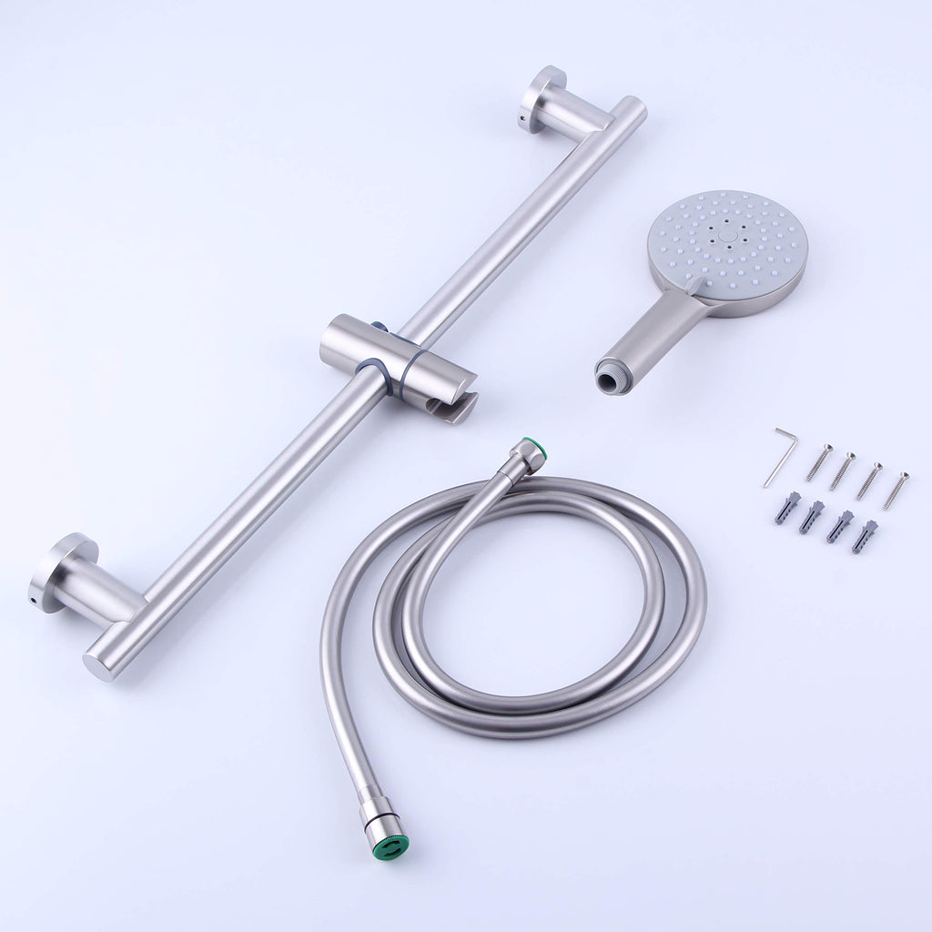 Shower Slide Bar with three Function Massaging Hand Shower Head Adjustable SUS 304 Stainless Steel Brushed D500011BN