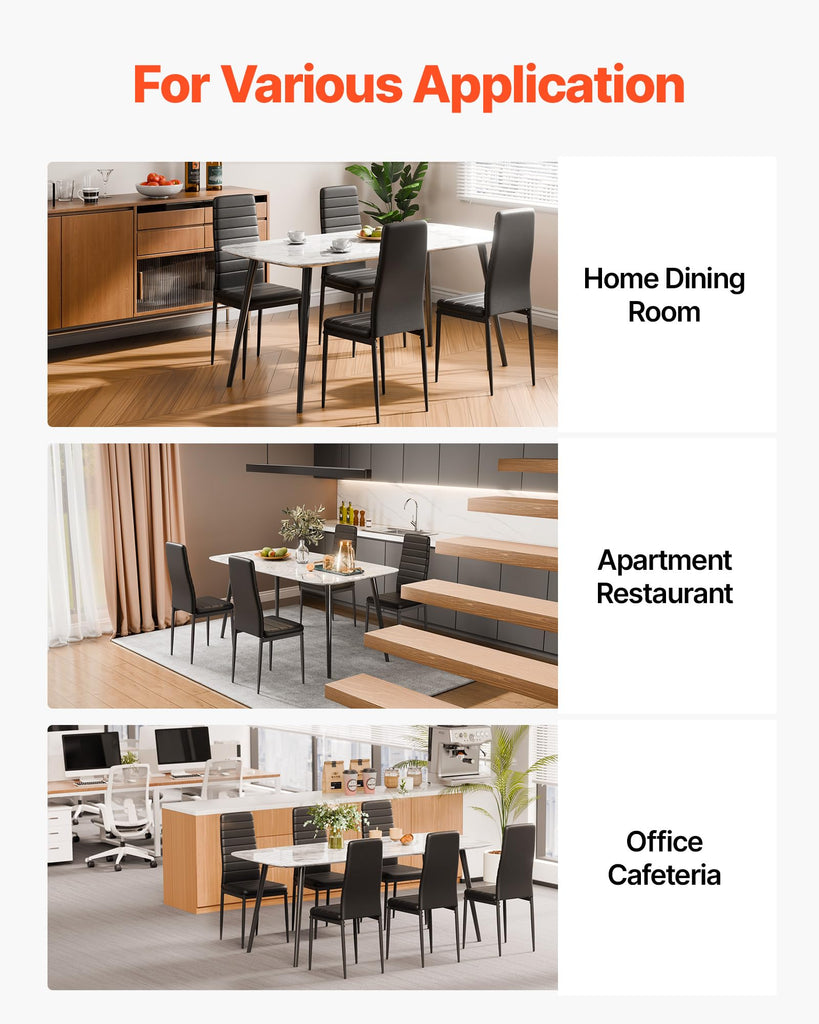 Modern Dining Room Accent Chairs Set of 6, Upholstered Leather Side Chair, Space-Saving Kitchen Chair with Thick