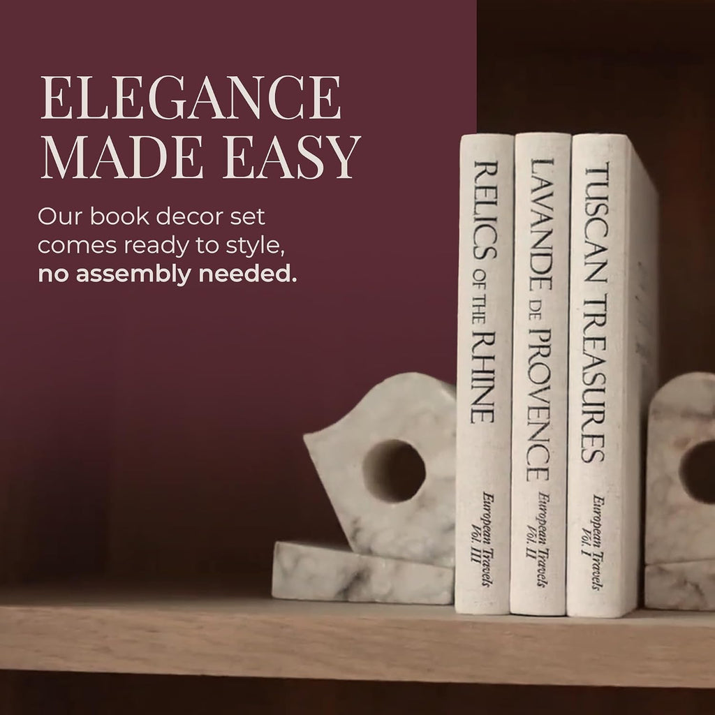 Ence Designs Decorative Books Decor Real Blank Pages Inside Set of 3 Designer-Inspired Faux Books with Beige Linen