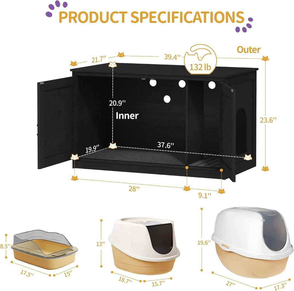 Cat Litter Box Enclosure, Hidden Litter Box Furniture with Divider