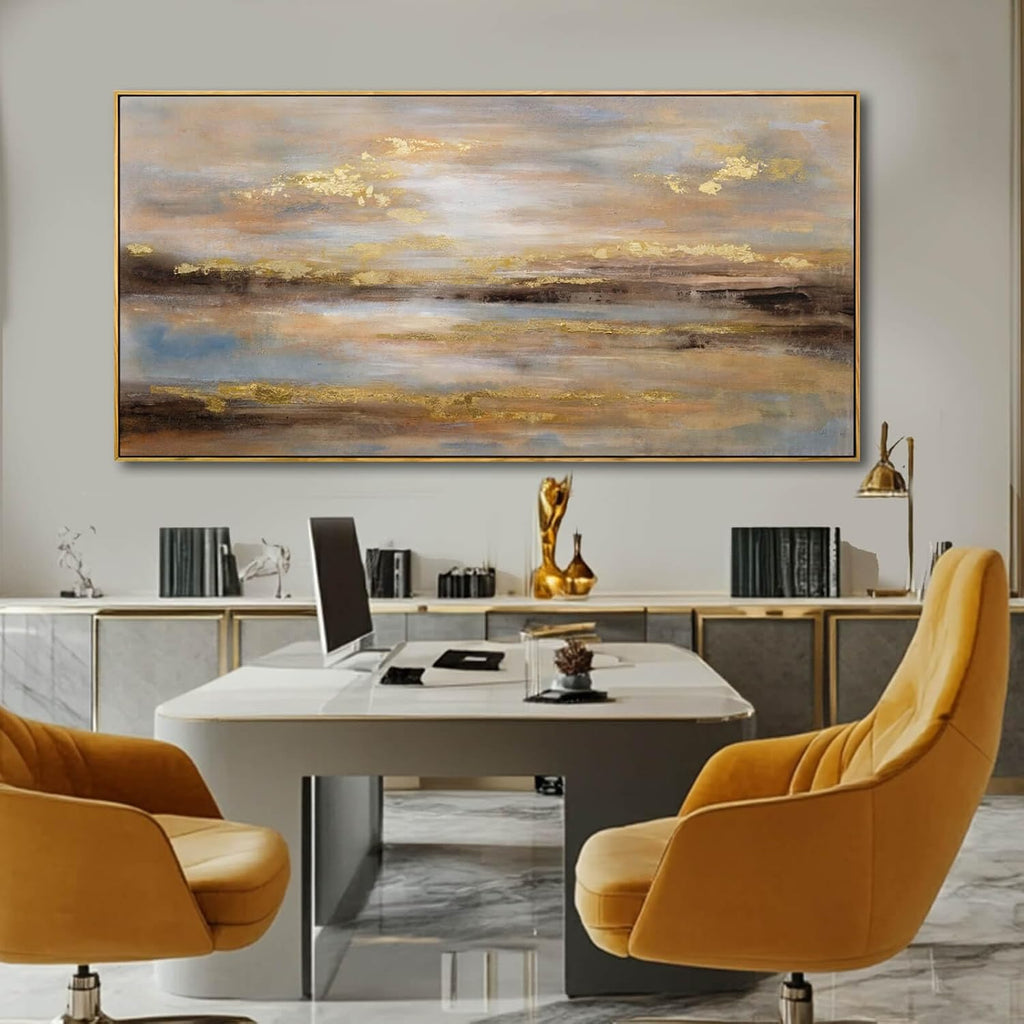 Gold Abstract Wall Decor Modern Artwork Framed Canvas Painting Large Wall Art Bedroom Wall Decor Living Room Print