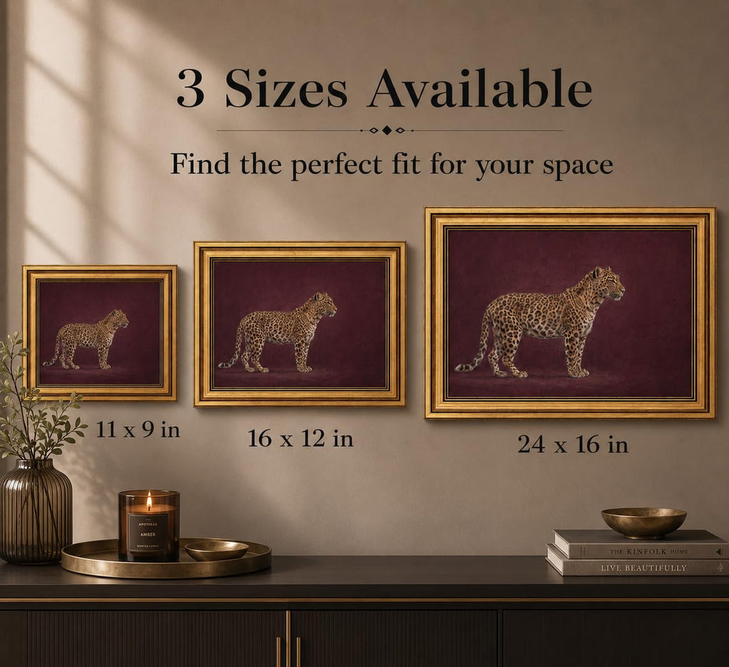 Gold Framed 3D Textured Wall Art, Vintage Burgundy Cheetah Canvas Prints, Minimalist Maroon Wildlife Pictures Decor