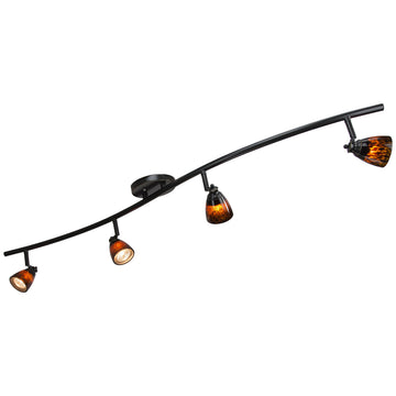 4 Lights Fixed Track Lighting Kit - Dark Bronze Finish - Brown Glass Shade - Wave Bar