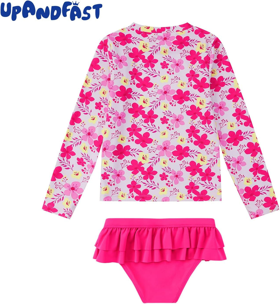 Girls Rash Guard Set Long Sleeve Two Piece Swimsuit with UPF 50+ Sun Protection for Girls