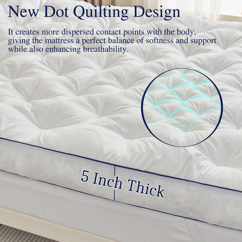5 Inch Memory Foam Mattress Topper Queen Size, Extra Thick Supportive Pillow Top Mattress Pad, Breathable & Fluffy