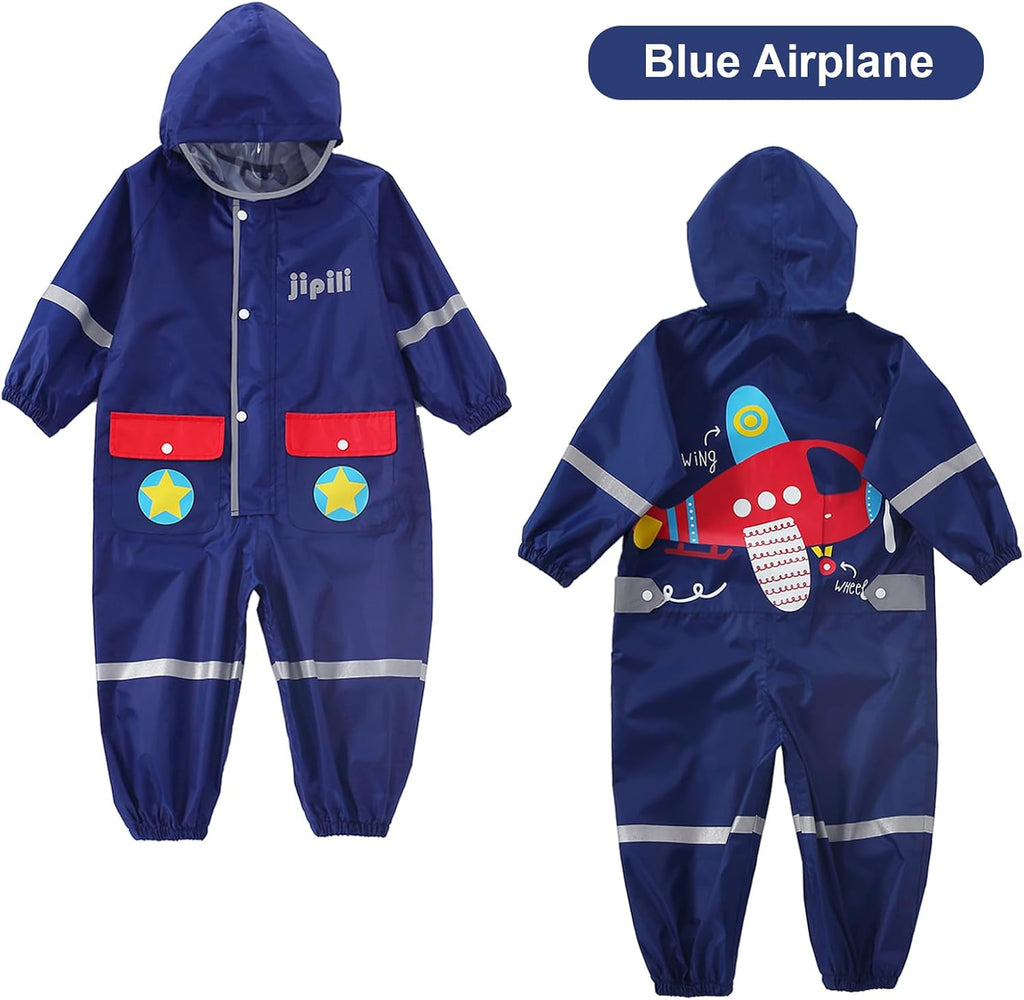 Kids Rain Suit Toddler Girls Boys One Piece Raincoat Waterproof Coverall 3D Cartoon Rain Jacket