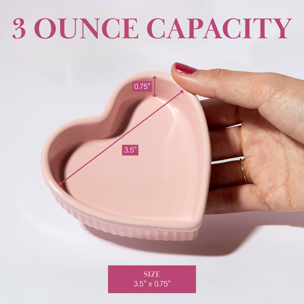 Heart Shaped Ramekin Set, Mini Ceramic, Oven Safe Baking Dishes, Dishwasher Safe, Stoneware Made without PFOA