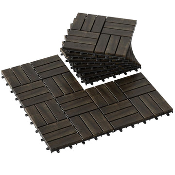 10PCS Deck Tiles, Acacia Wood Interlocking Deck Tiles, Waterproof Decking Tiles for Outdoor Patio Flooring, 12" x 12"