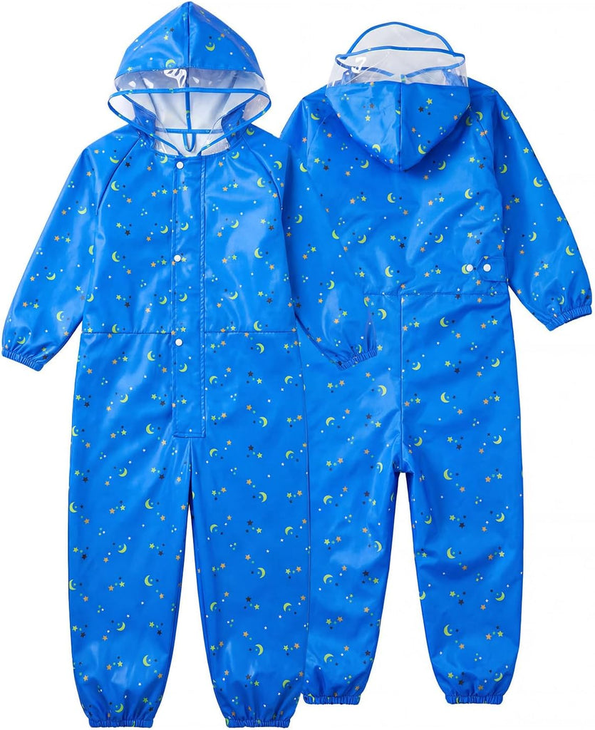 Kids Rain Suit Toddler Hooded Rainsuit Poncho Full Body One Piece Coveralls Raincoat for Girls and Boys
