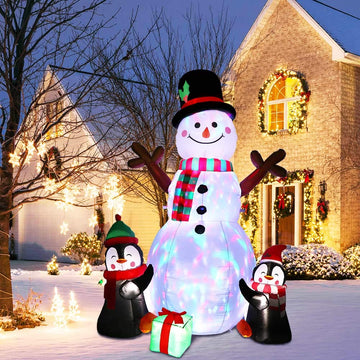 6ft Christmas Inflatables Outdoor Decorations, Blow Up Snowman Penguins Inflatable with Rotating LED Lights for