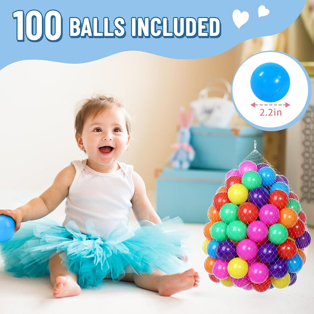 Foam Ball Pit, Ball Pit for Toddlers, Gray, 100 Rainbow Balls