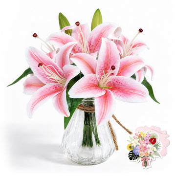 11" Artificial Pink Tiger Lily in Glass Vase with Faux Water Decor