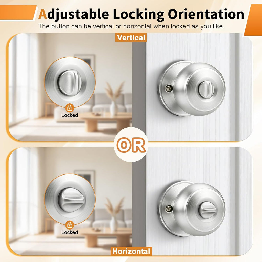 Brushed Nickel Interior Door Knobs, Privacy Door Knob Bedroom, Stainless Steel Door Knob for Interior Door, 10 Pack