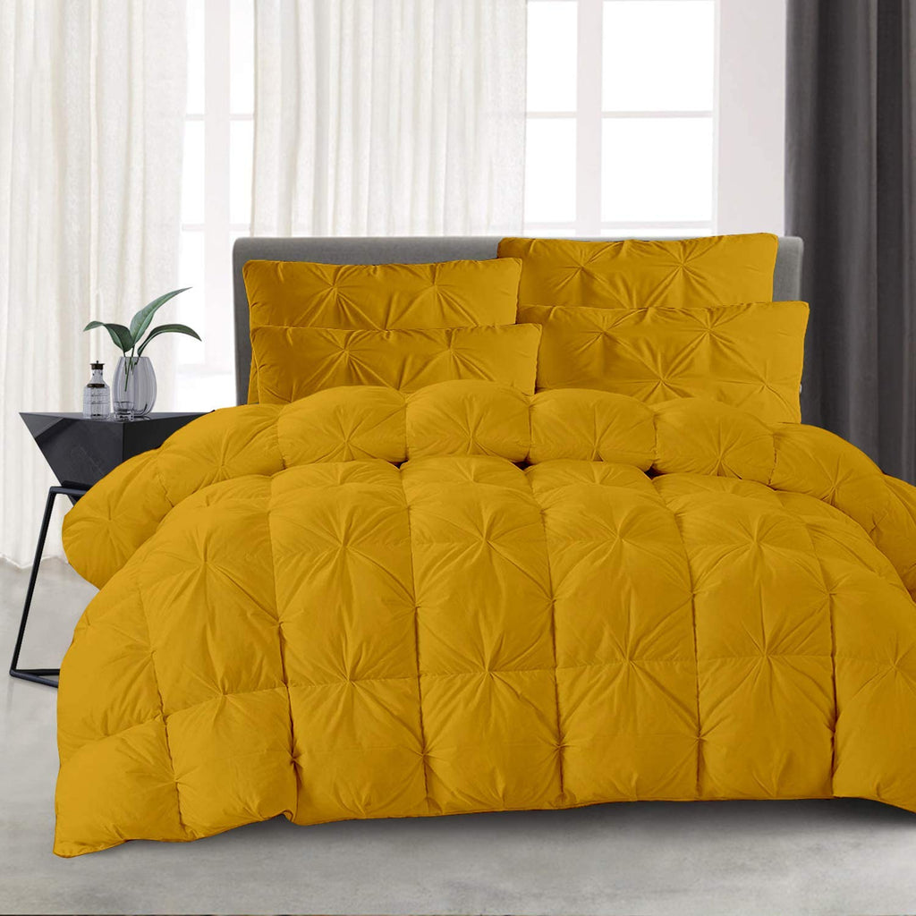 Fluffy Down Alternative 1000 Series 5 Piece Gold Pinch Pleated Bedding Comforter Set (Comforter + 4 Pillow Cases) 500