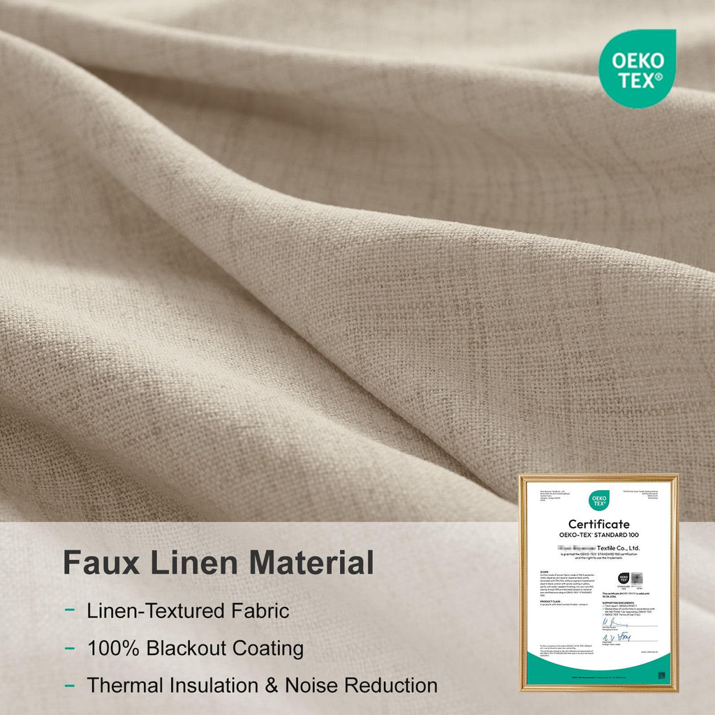 Linen Textured Total Blackout Curtains 120 Inches Long, Oatmeal