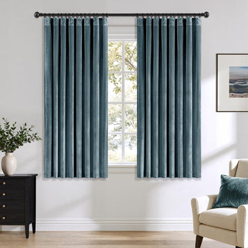 Grayish Blue Velvet Curtains 84 Inches Long 2 Panels