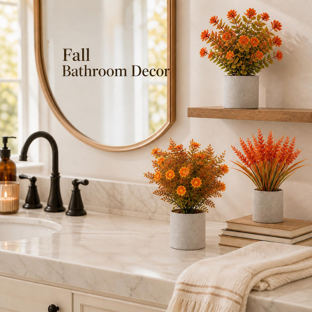 4 Packs Artificial Fall Plants in Pot, Autumn Bathroom Home Decor, Orange
