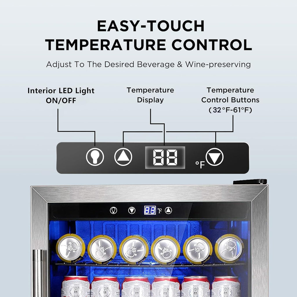 Mini Fridge 130 Can Beverage Refrigerator Cooler, 3.2 Cu.Ft Drink Fridge forSoda
