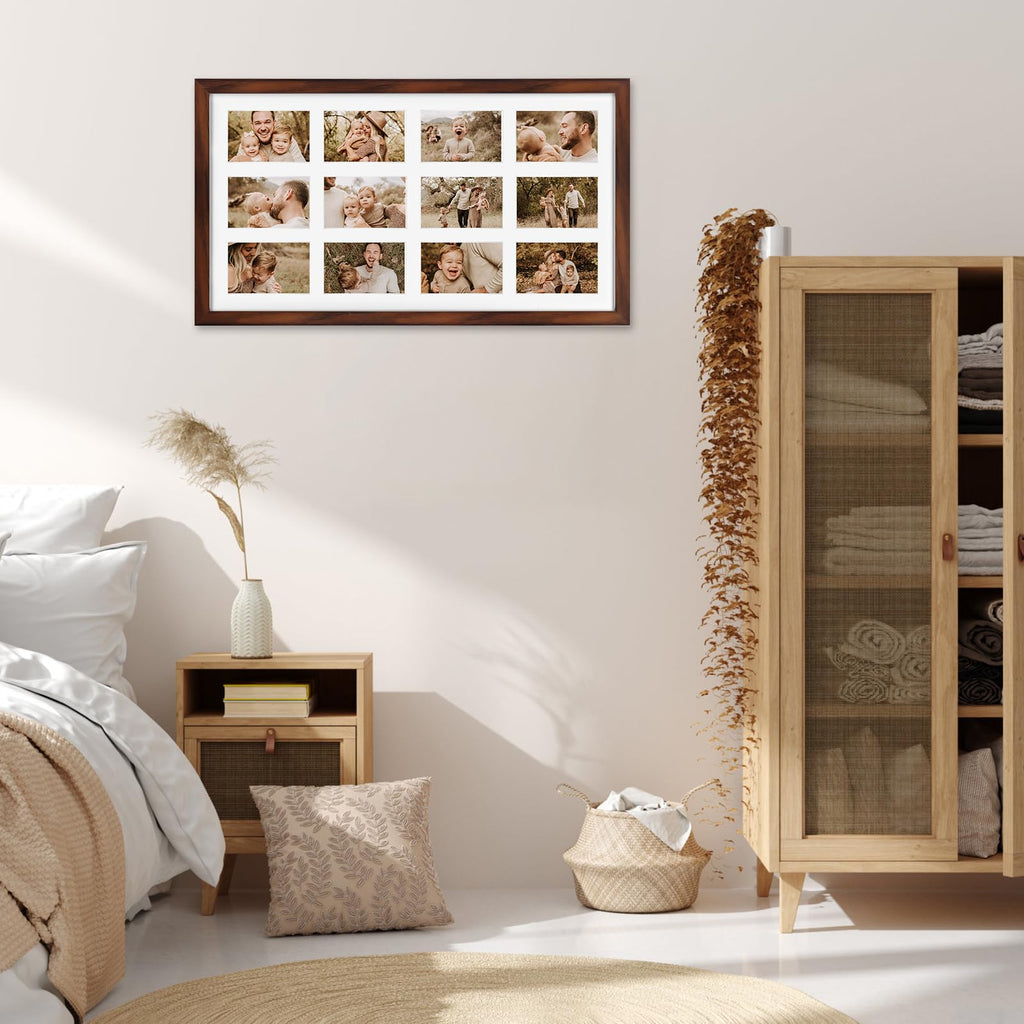12 Opening 4x6 Collage Picture Frames Set of 2, Rustic Brown Multiple Frames for Displaying 6x4 Photos with Mat