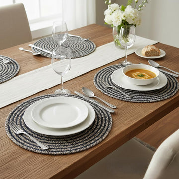 Marled Circles Round Placemats for Dining Table & Kitchen - 15" Circle, 100% Recycled Cotton, Durable, Heat - Set of 8