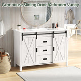 47.2 Inch Bathroom Vanity with Sink Combo, Farmhouse Sliding Barn Door Bathroom Vanity Cabinet