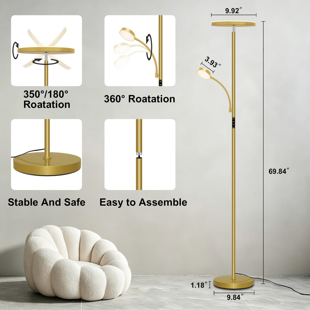 Floor Lamp-42W/ Super Bright Floor Lamp, Dimmable 2-in-1 LED Floor Lamp, Torchiere Floor Lamps with Remote &