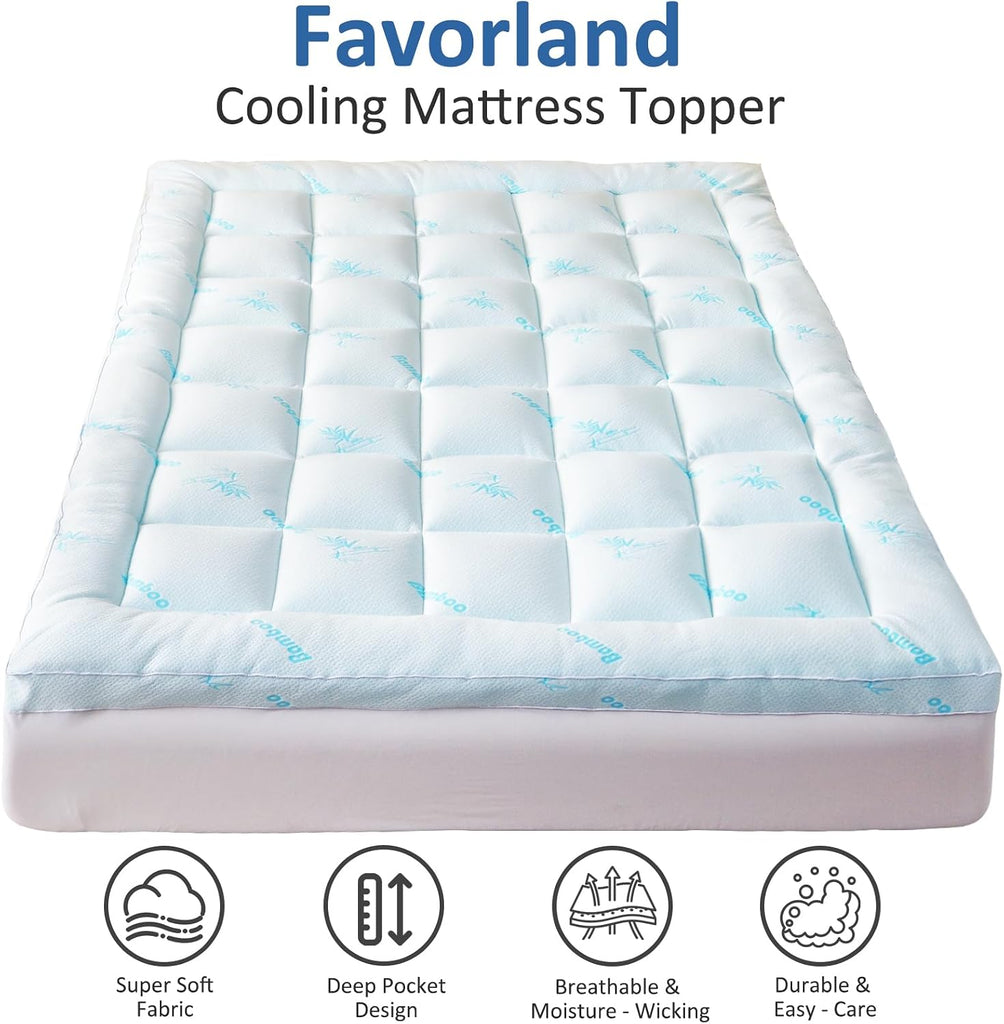 Mattress Topper Full Size - Cooling Extra Thick Breathable Viscose Made from Bamboo Mattress pad - Soft Quilted