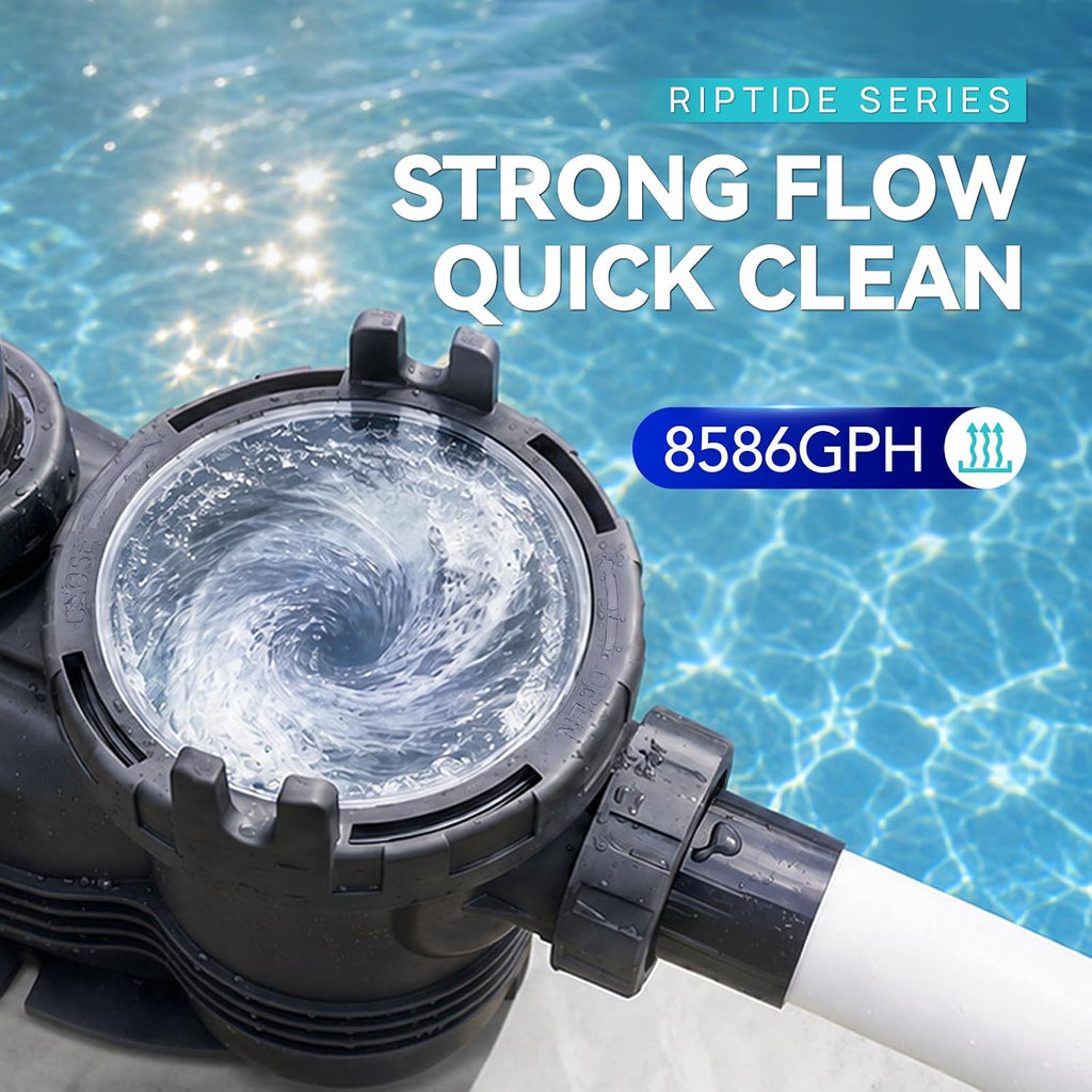 Riptide Series 2 HP In/Above Ground Pool Pump, 220V Single Speed, Up to 8,586 GPH High Flow, Pure Copper Motor