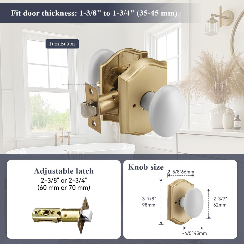 Gold Oval Door Knobs Interior with Lock for Privacy